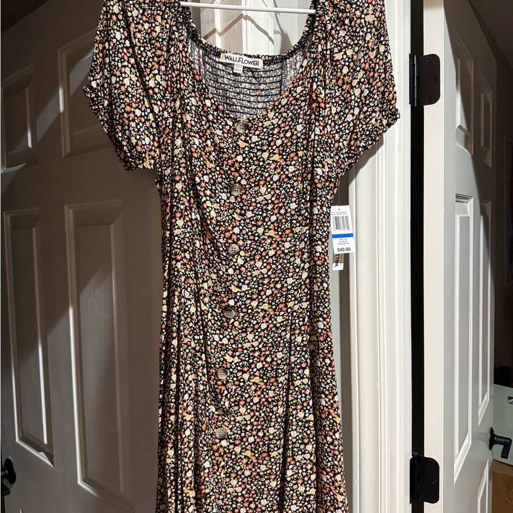 Wild Fable Black and Cream Floral Midi Dress